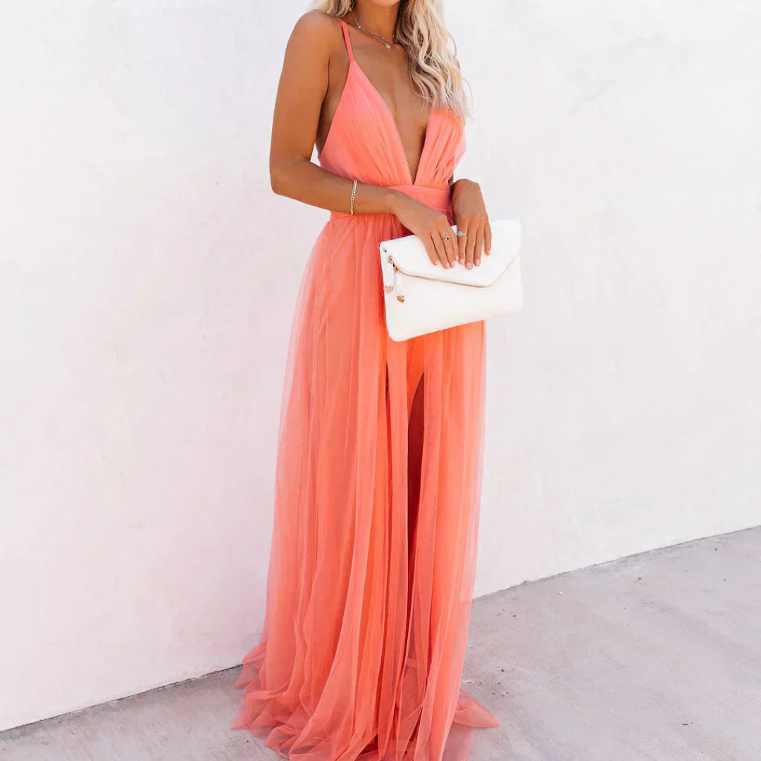 Willow | Lahka koralna maxi obleka