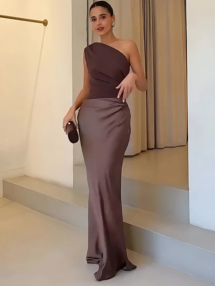 Sophia | Enoramenska satenasta maxi obleka