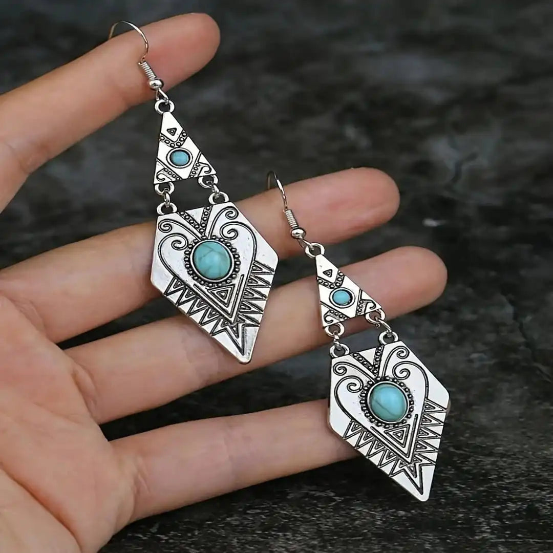 Vintage Boho Uhani Turkizni Romb