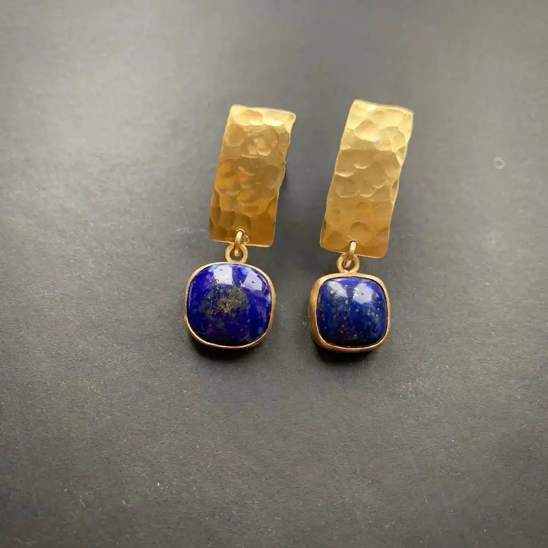 Boho Uhani Lapis Lazuli Kvadratni Obesek