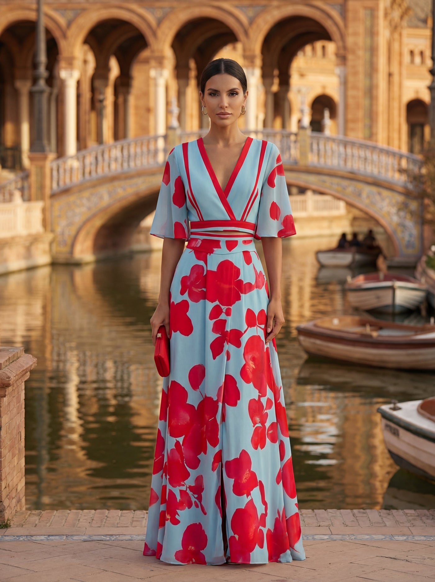 Pilar – elegantna maxi obleka z globokim V-izrezom