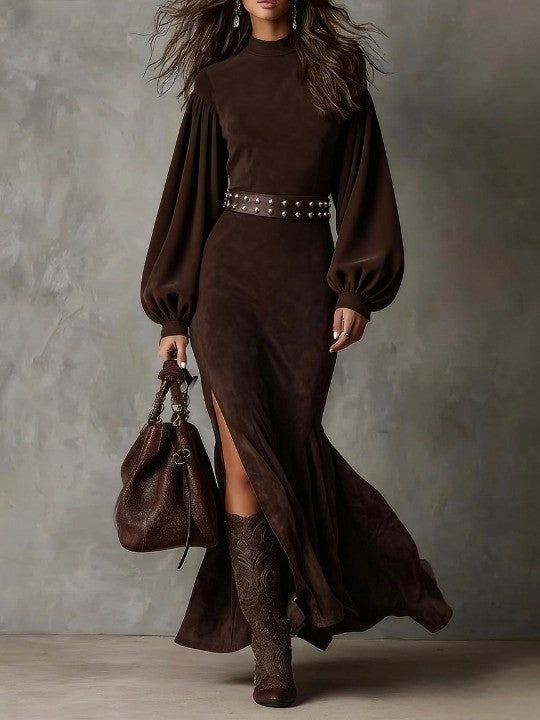 Harriet – Vintage midi obleka z lanternastimi rokavi