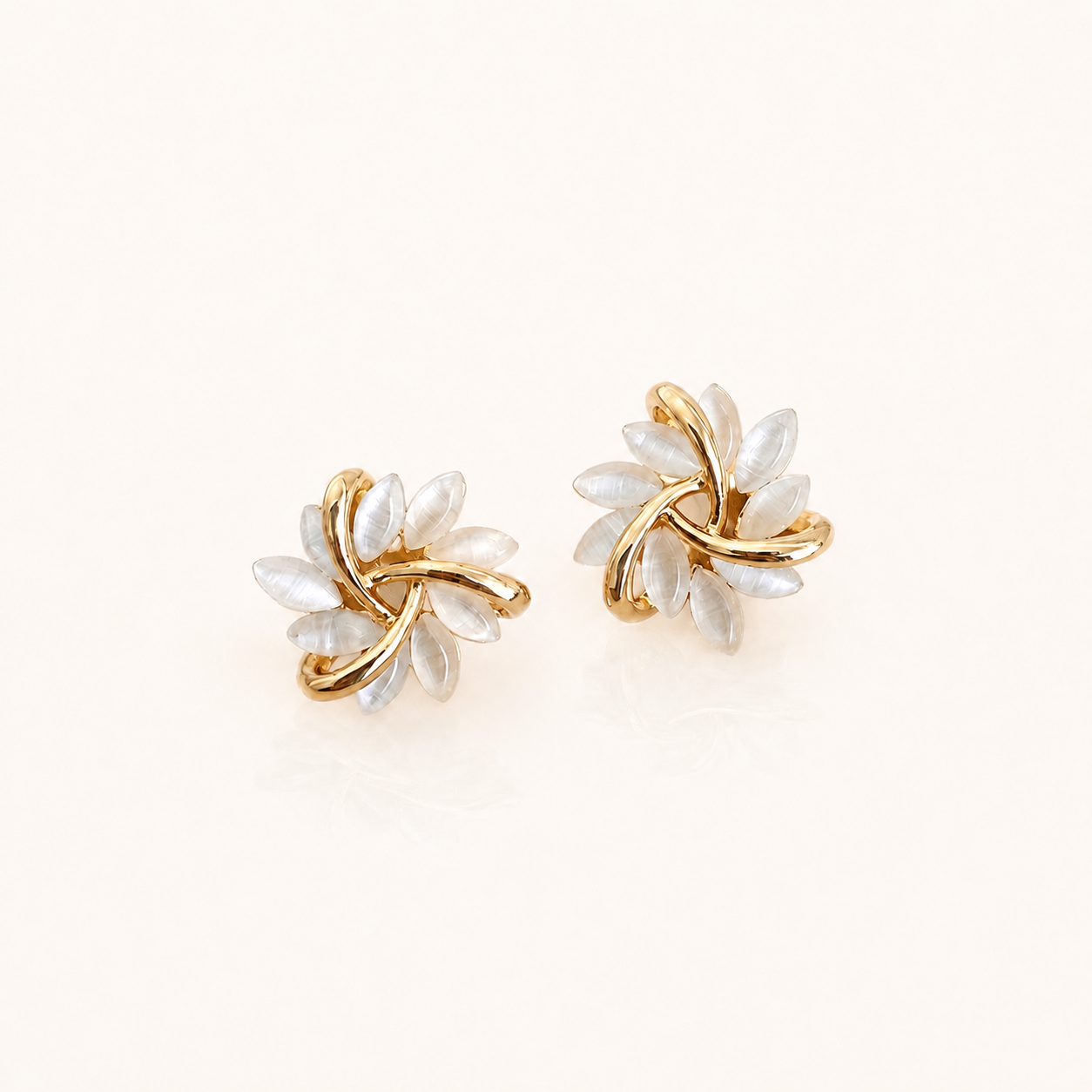 Luxury White Opal Earrings in Gold