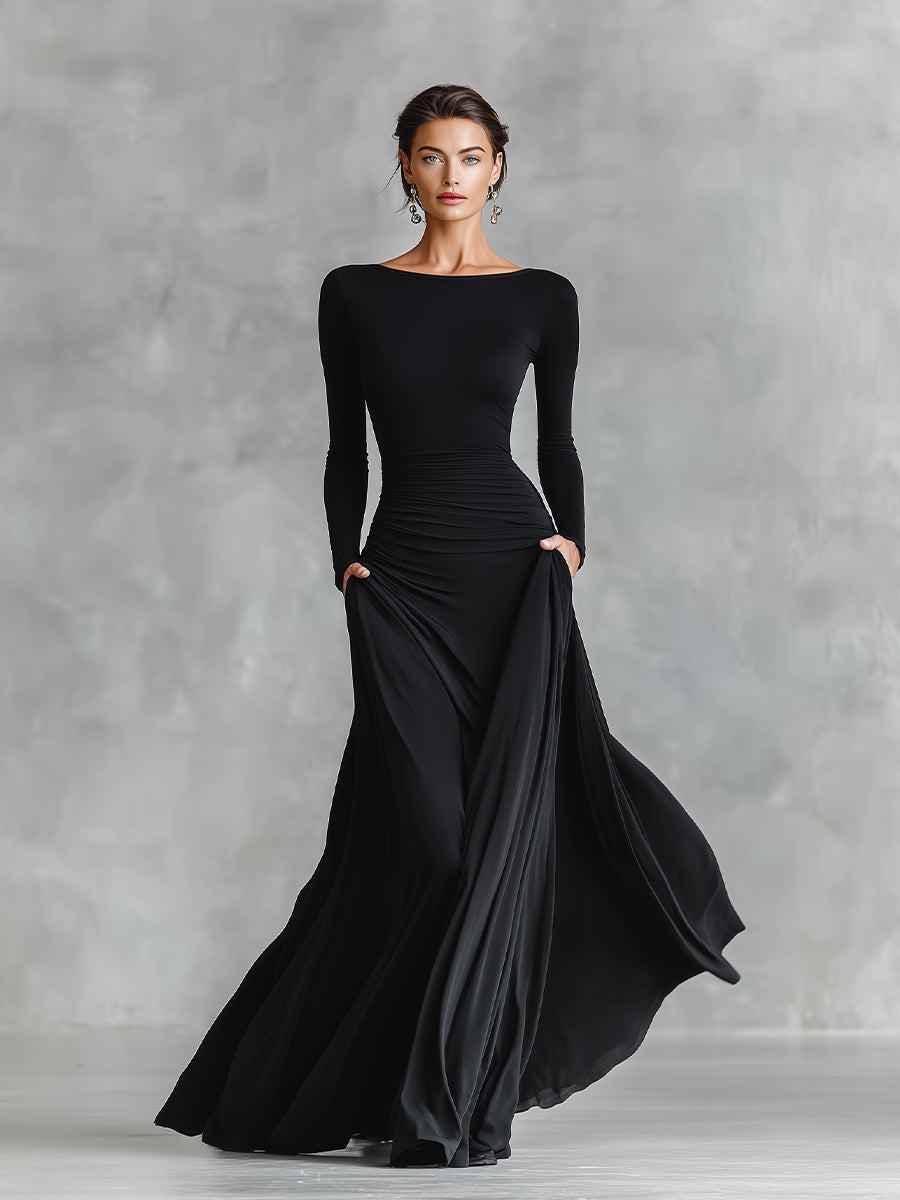Rubi – Elegantna črna maxi obleka