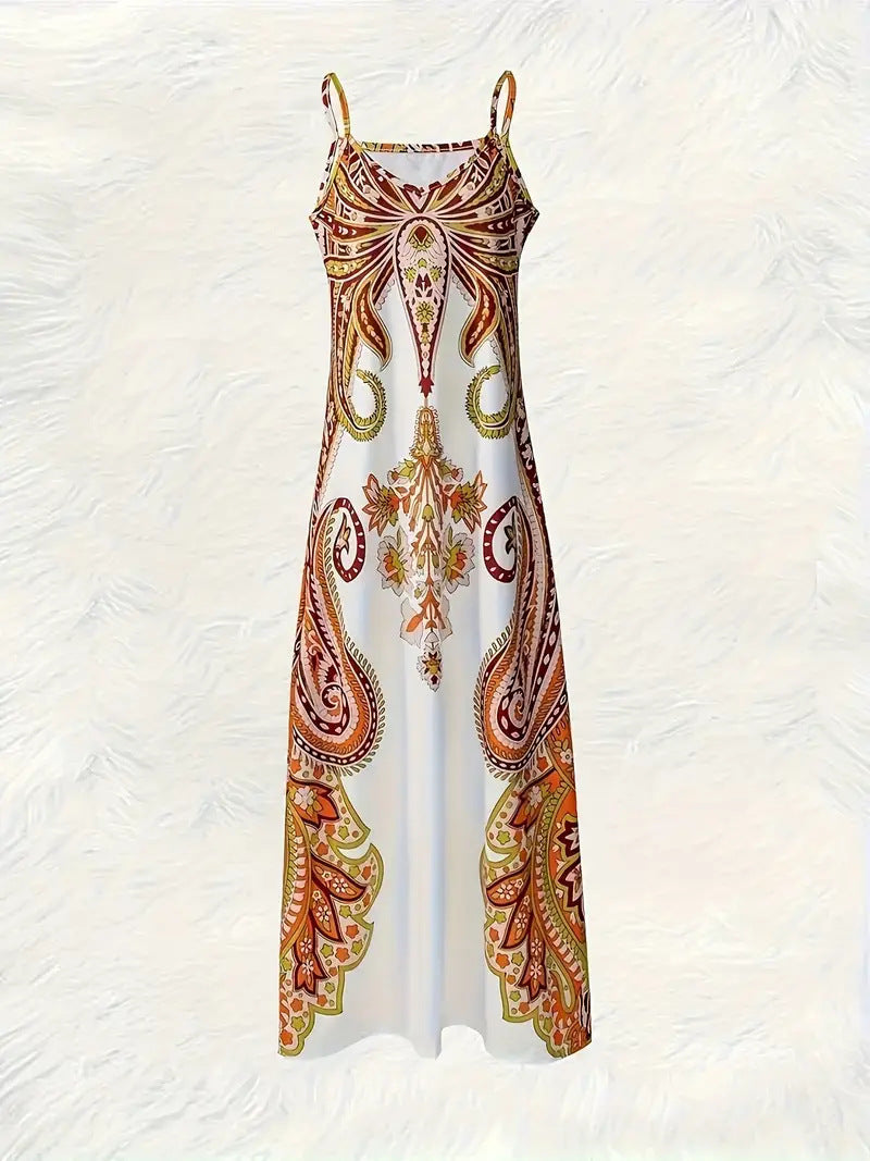 Chelsea – Boho midi obleka s pikami, paisley vzorcem in volančki