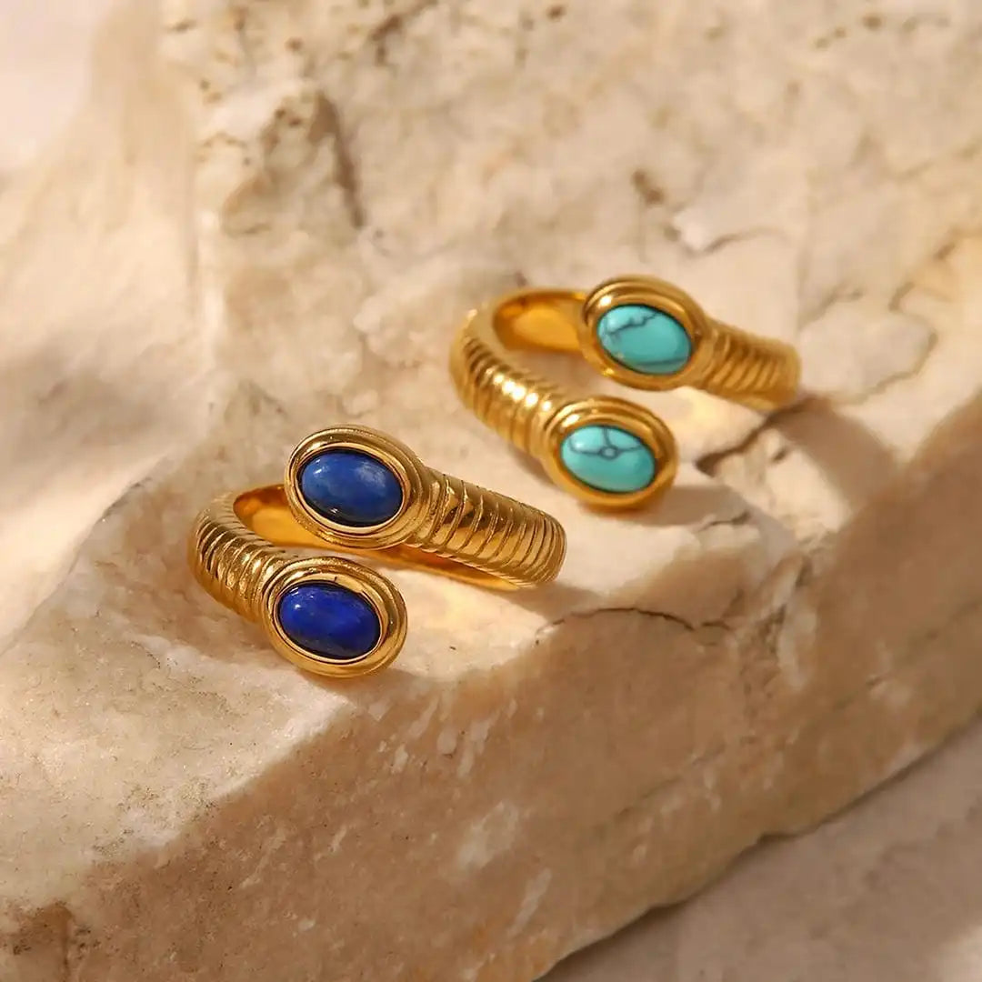 Nastavljivi Boho Zlati Prstan Lapis Lazuli Turkiz
