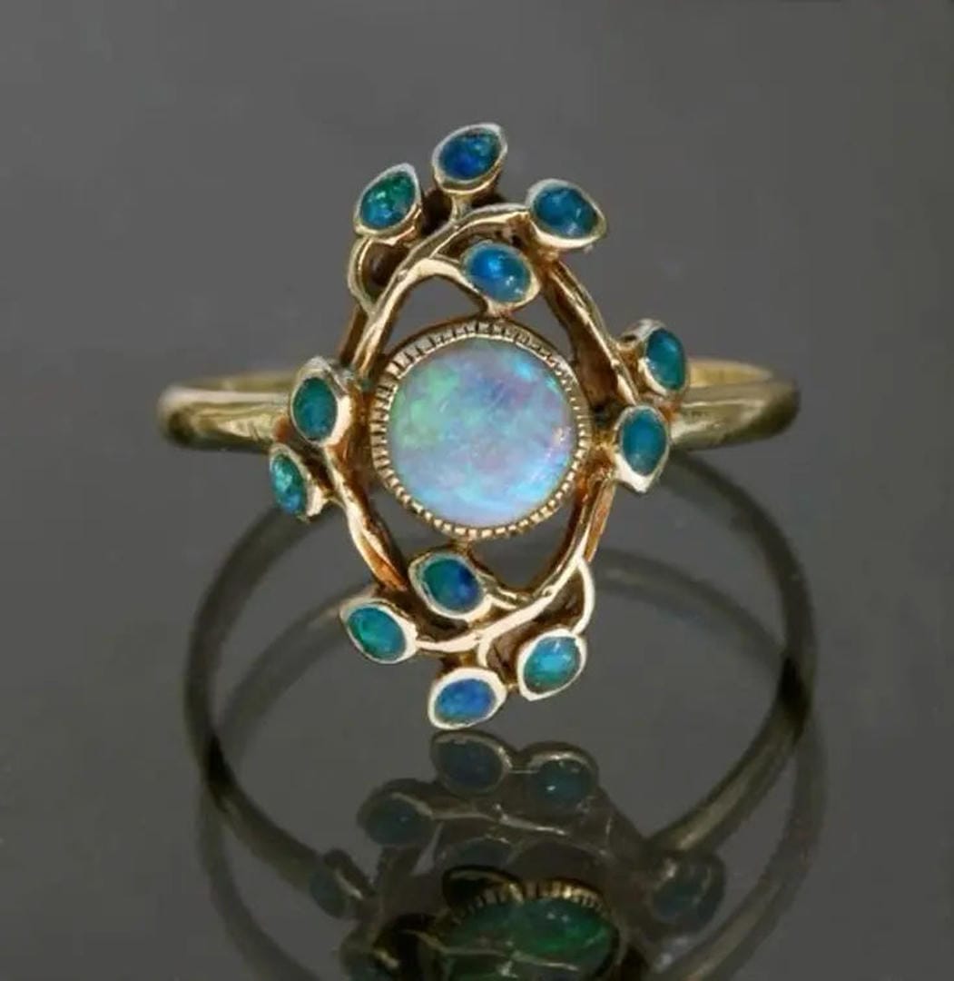 Vintage Modri Prstan Kristali in Opal